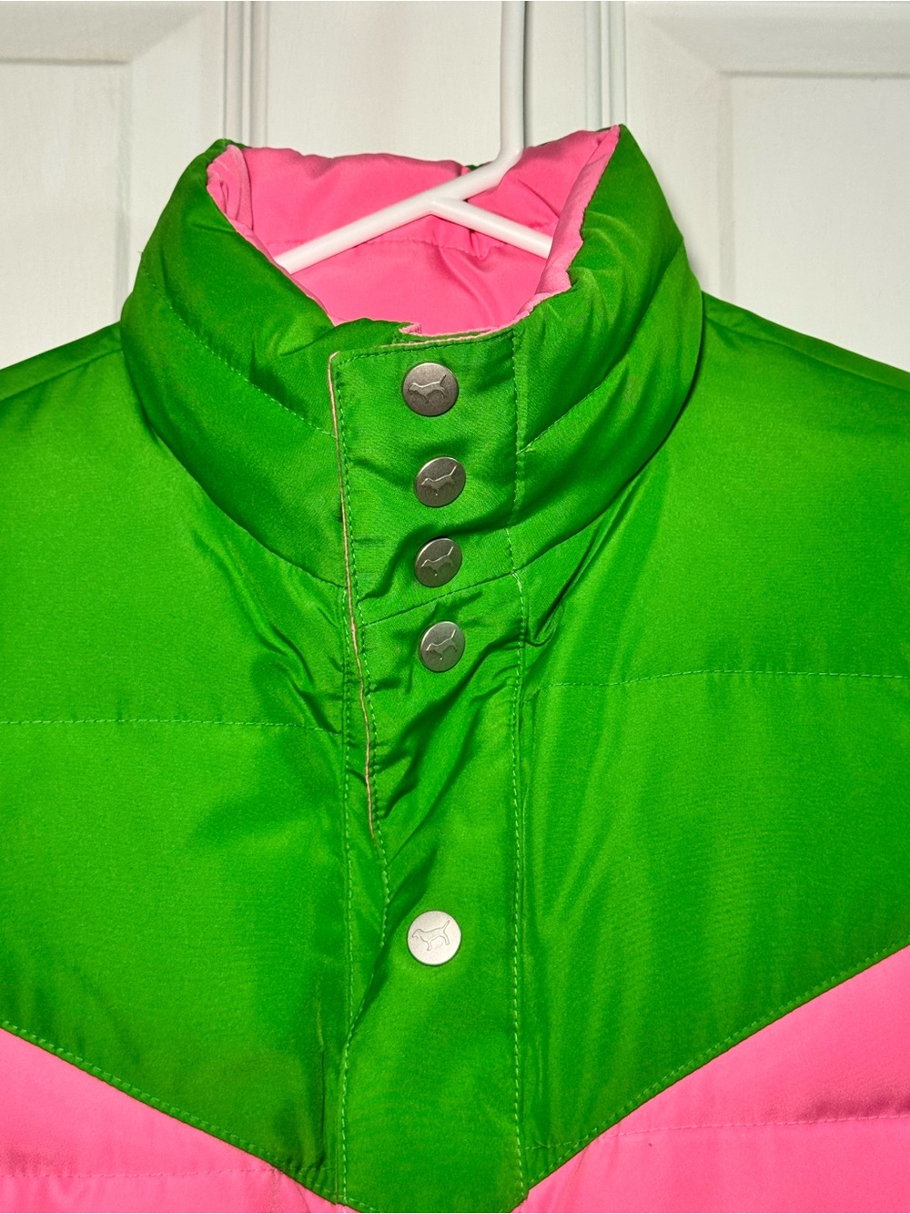 Victoria’s Secret PINK Y2K Reversible Down Puffer Vest Pink Green XS/S - Picture 4 of 10